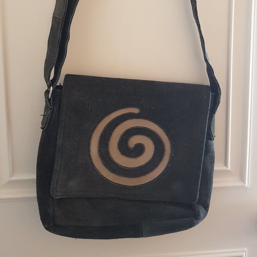 Spiral suede messenger bag